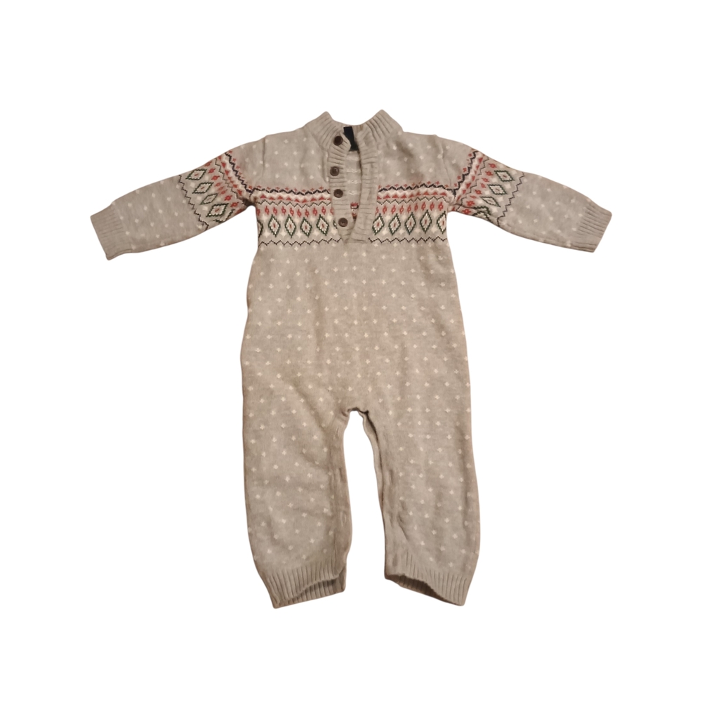 Janie And Jack Gray Fair Isle Pattern sweaters Knitted Onesie Romper Baby 6-12M